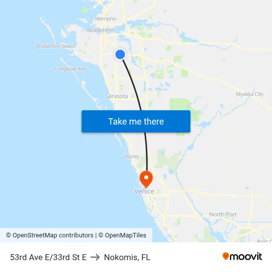 53rd Ave E/33rd St E to Nokomis, FL map