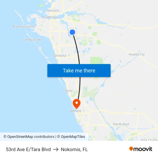 53rd Ave E/Tara Blvd to Nokomis, FL map