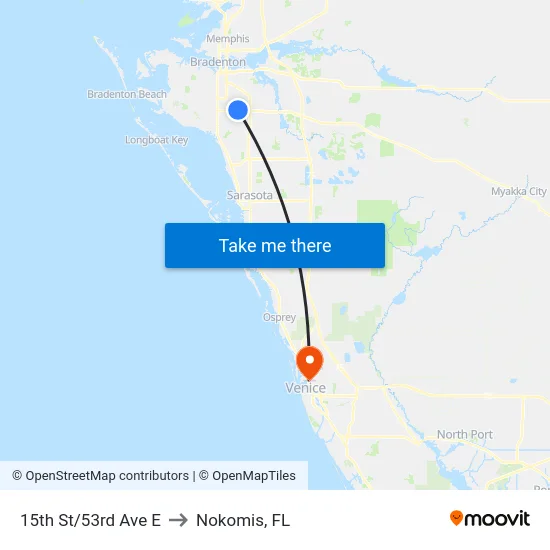 15th St/53rd Ave E to Nokomis, FL map
