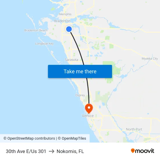 30th Ave E/Us 301 to Nokomis, FL map
