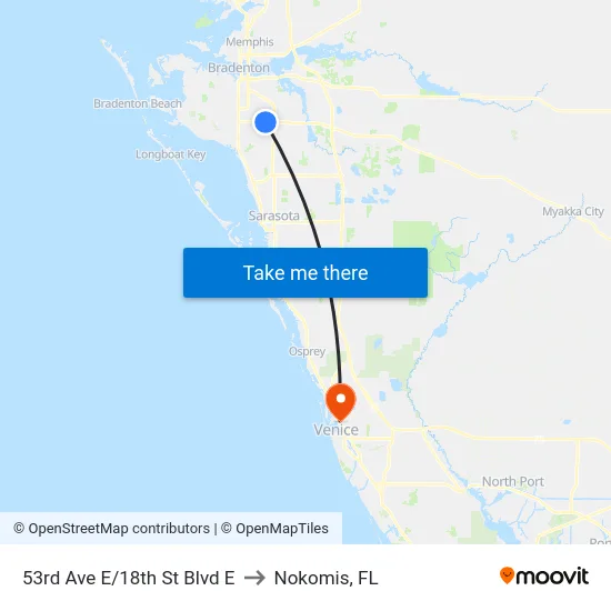 53rd Ave E/18th St Blvd E to Nokomis, FL map