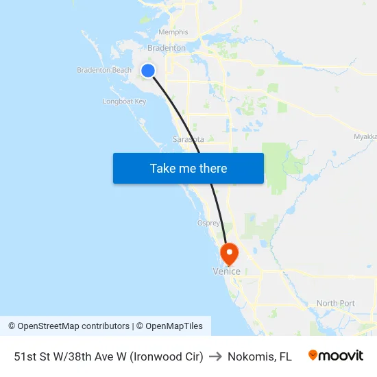 51st St W/38th Ave W (Ironwood Cir) to Nokomis, FL map