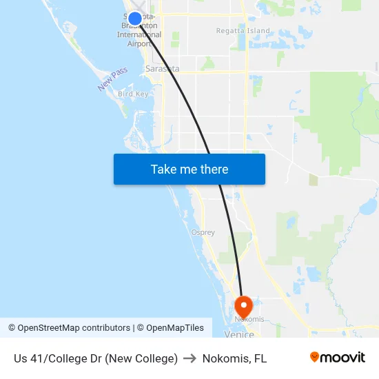 Us 41/College Dr (New College) to Nokomis, FL map