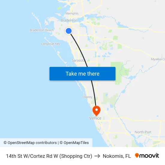 14th St W/Cortez Rd W (Shopping Ctr) to Nokomis, FL map