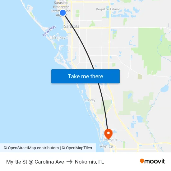 Myrtle St @ Carolina Ave to Nokomis, FL map