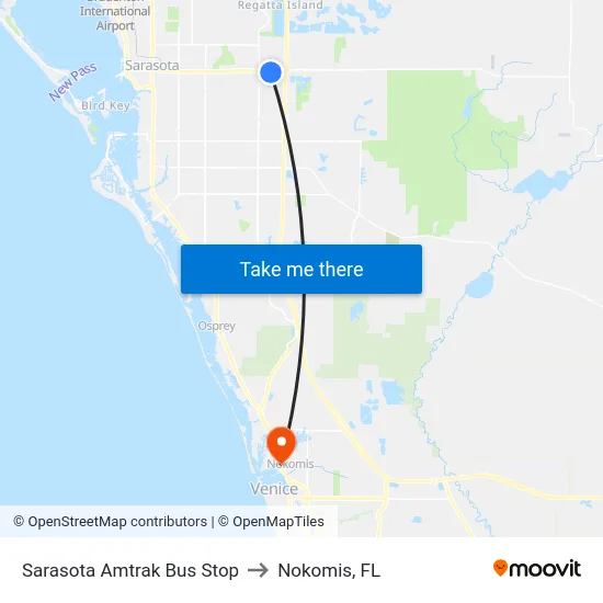 Sarasota Amtrak Bus Stop to Nokomis, FL map