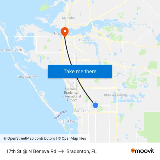 17th St @ N Beneva Rd to Bradenton, FL map