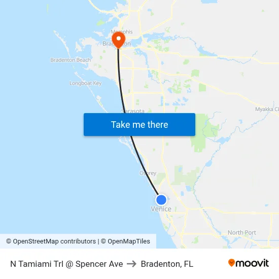 N Tamiami Trl @ Spencer Ave to Bradenton, FL map