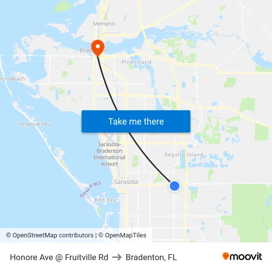 Honore Ave @ Fruitville Rd to Bradenton, FL map