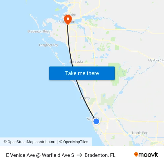 E Venice Ave @ Warfield Ave S to Bradenton, FL map