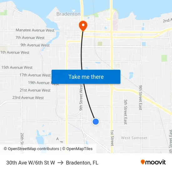 30th Ave W/6th St W to Bradenton, FL map