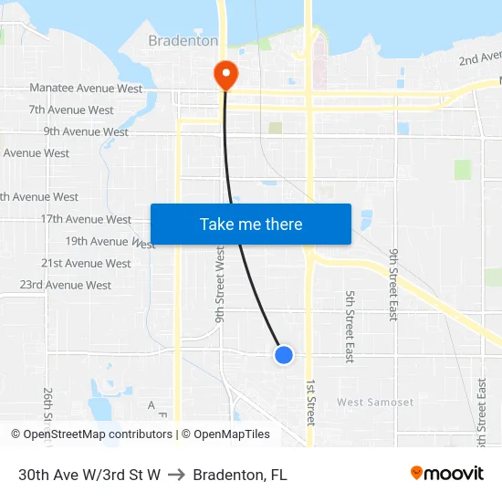 30th Ave W/3rd St W to Bradenton, FL map