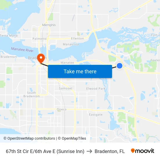 67th St Cir E/6th Ave E (Sunrise Inn) to Bradenton, FL map
