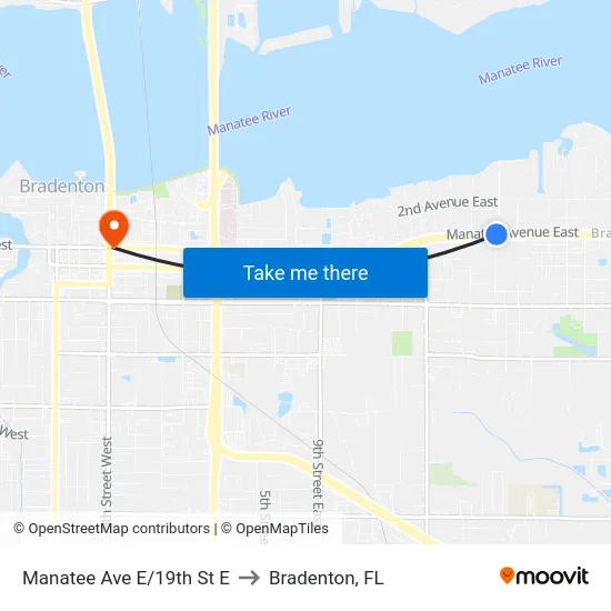Manatee Ave E/19th St E to Bradenton, FL map
