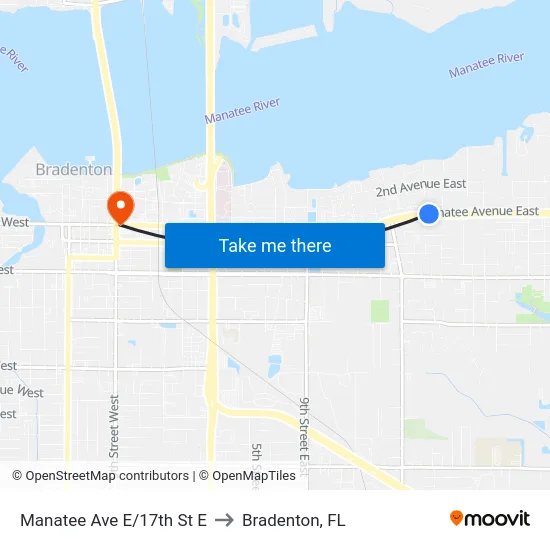 Manatee Ave E/17th St E to Bradenton, FL map