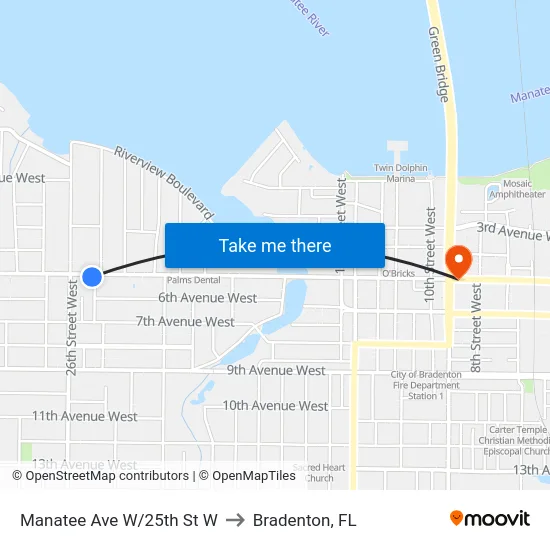 Manatee Ave W/25th St W to Bradenton, FL map
