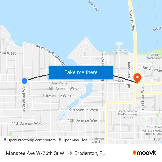 Manatee Ave W/26th St W to Bradenton, FL map