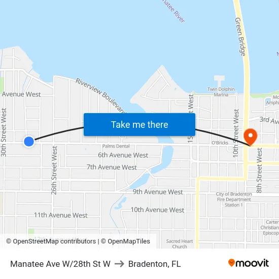 Manatee Ave W/28th St W to Bradenton, FL map