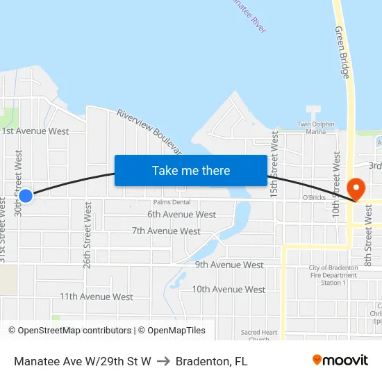 Manatee Ave W/29th St W to Bradenton, FL map