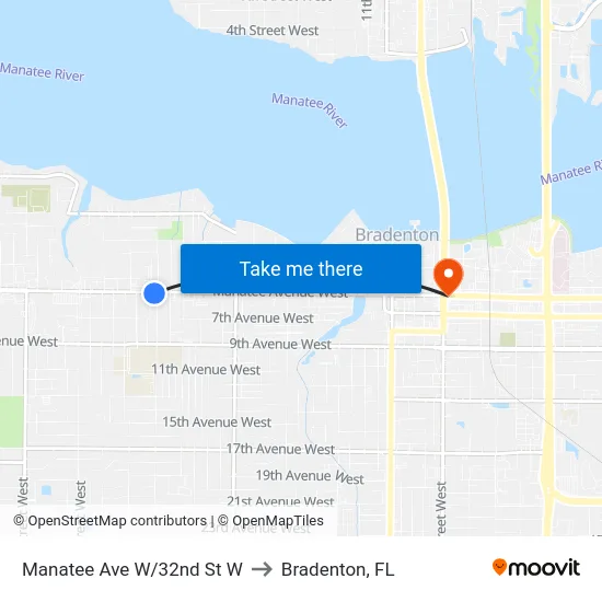 Manatee Ave W/32nd St W to Bradenton, FL map