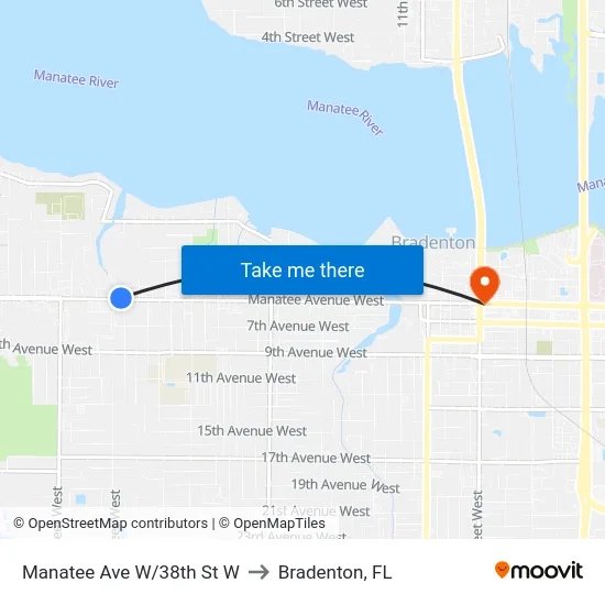 Manatee Ave W/38th St W to Bradenton, FL map