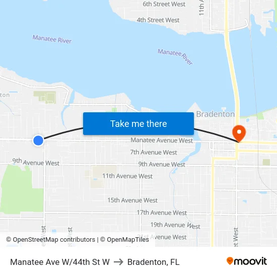 Manatee Ave W/44th St W to Bradenton, FL map