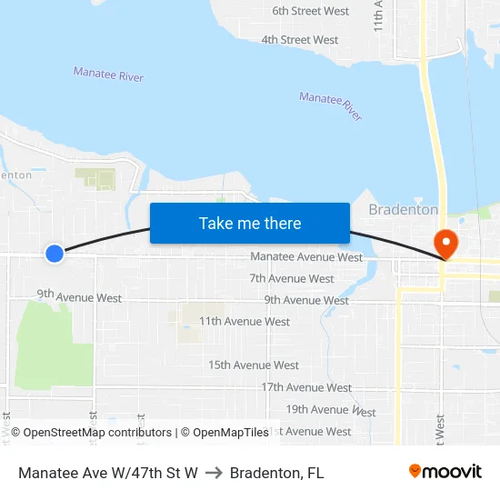 Manatee Ave W/47th St W to Bradenton, FL map