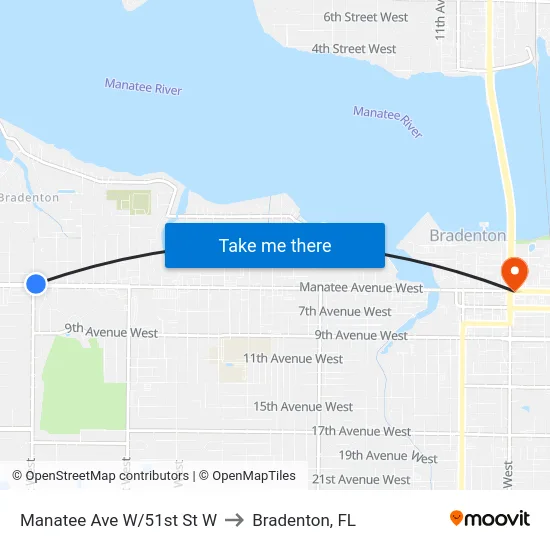 Manatee Ave W/51st St W to Bradenton, FL map