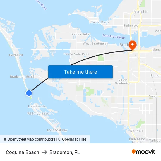 Coquina Beach to Bradenton, FL map