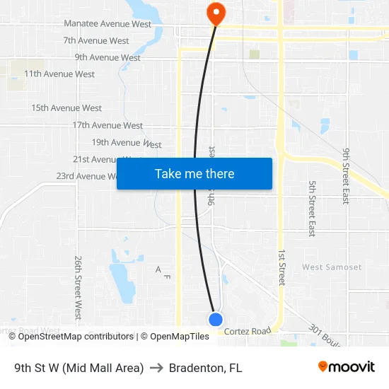 9th St W (Mid Mall Area) to Bradenton, FL map