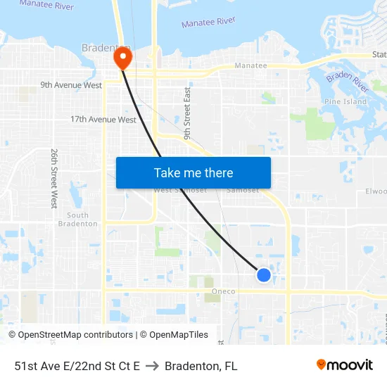 51st Ave E/22nd St Ct E to Bradenton, FL map