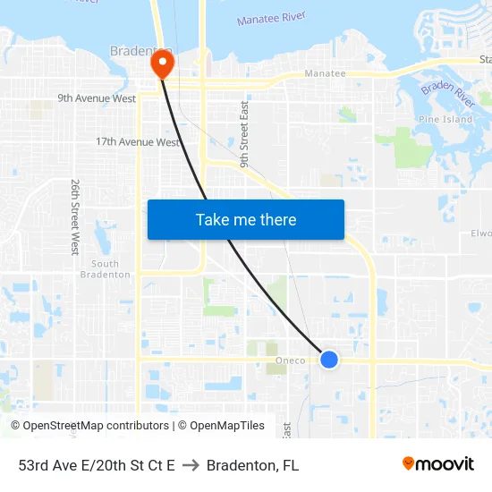 53rd Ave E/20th St Ct E to Bradenton, FL map
