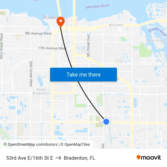 53rd Ave E/16th St E to Bradenton, FL map