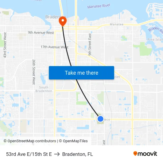 53rd Ave E/15th St E to Bradenton, FL map