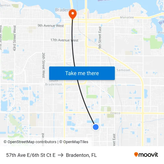 57th Ave E/6th St Ct E to Bradenton, FL map