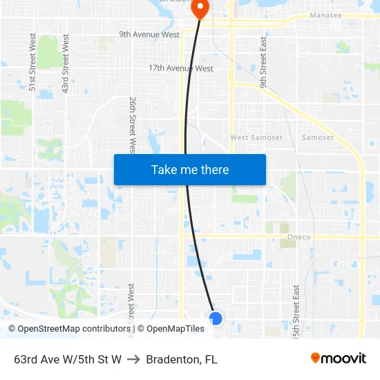 63rd Ave W/5th St W to Bradenton, FL map
