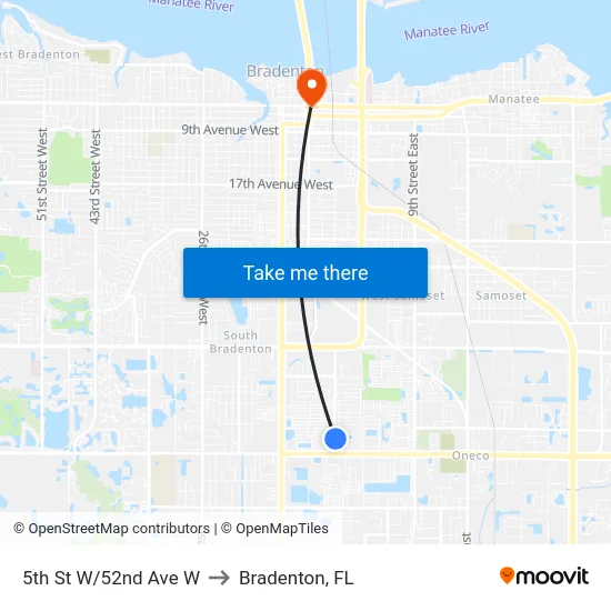 5th St W/52nd Ave W to Bradenton, FL map