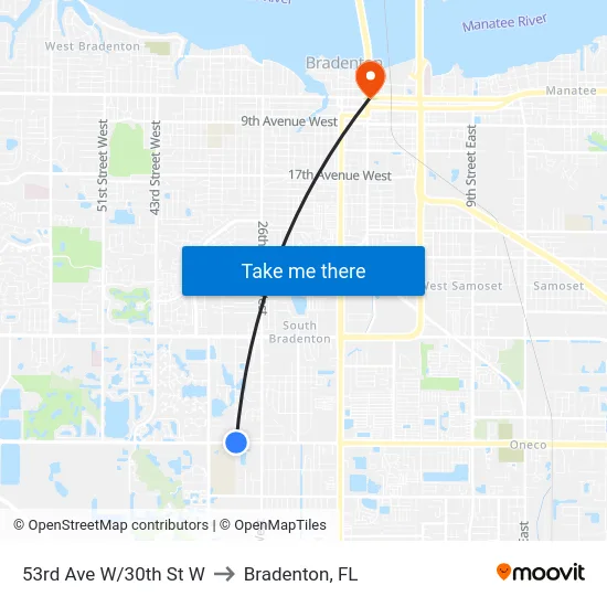 53rd Ave W/30th St W to Bradenton, FL map