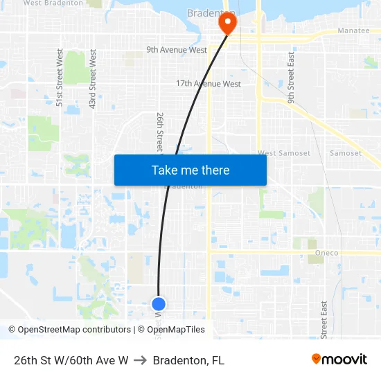 26th St W/60th Ave W to Bradenton, FL map