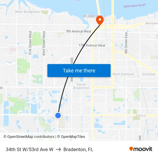 34th St W/53rd Ave W to Bradenton, FL map