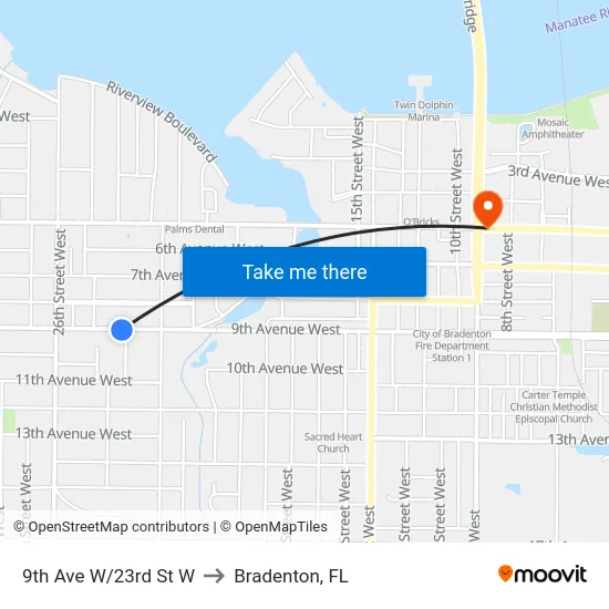 9th Ave W/23rd St W to Bradenton, FL map