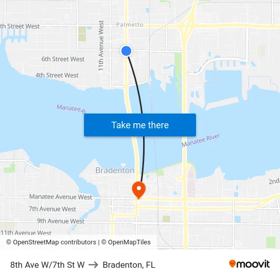 8th Ave W/7th St W to Bradenton, FL map