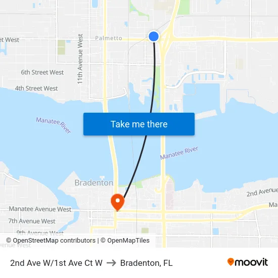 2nd Ave W/1st Ave Ct W to Bradenton, FL map