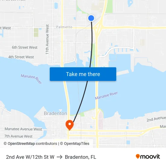 2nd Ave W/12th St W to Bradenton, FL map