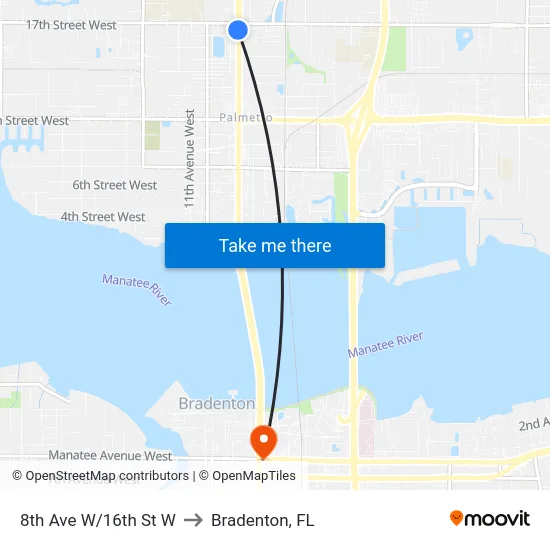 8th Ave W/16th St W to Bradenton, FL map
