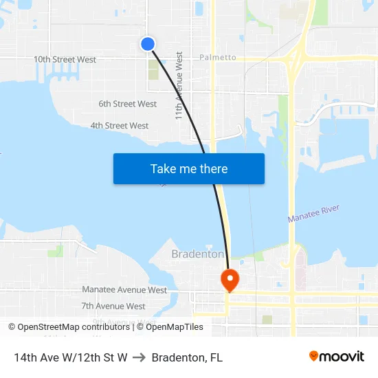 14th Ave W/12th St W to Bradenton, FL map