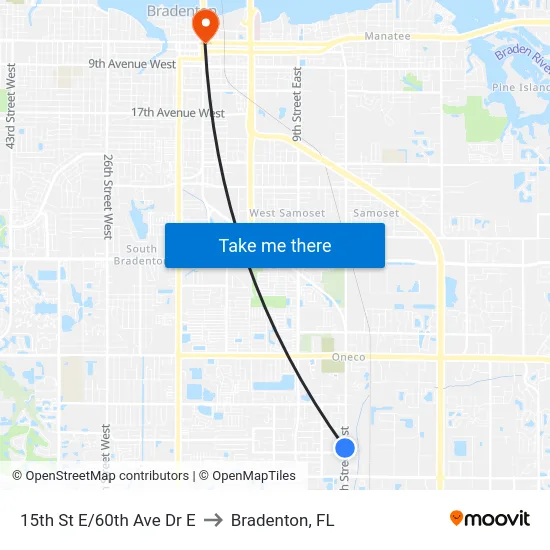 15th St E/60th Ave Dr E to Bradenton, FL map