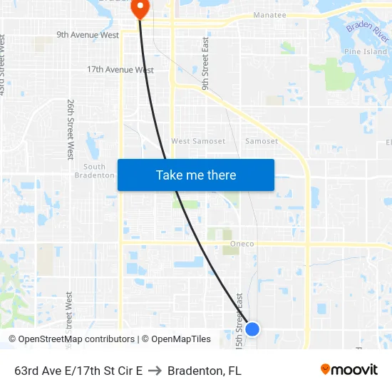 63rd Ave E/17th St Cir E to Bradenton, FL map