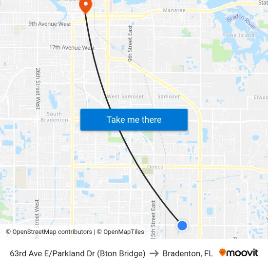 63rd Ave E/Parkland Dr (Bton Bridge) to Bradenton, FL map