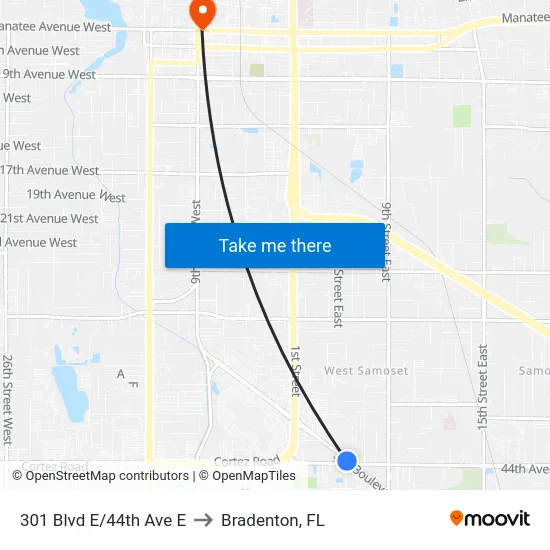 301 Blvd E/44th Ave E to Bradenton, FL map